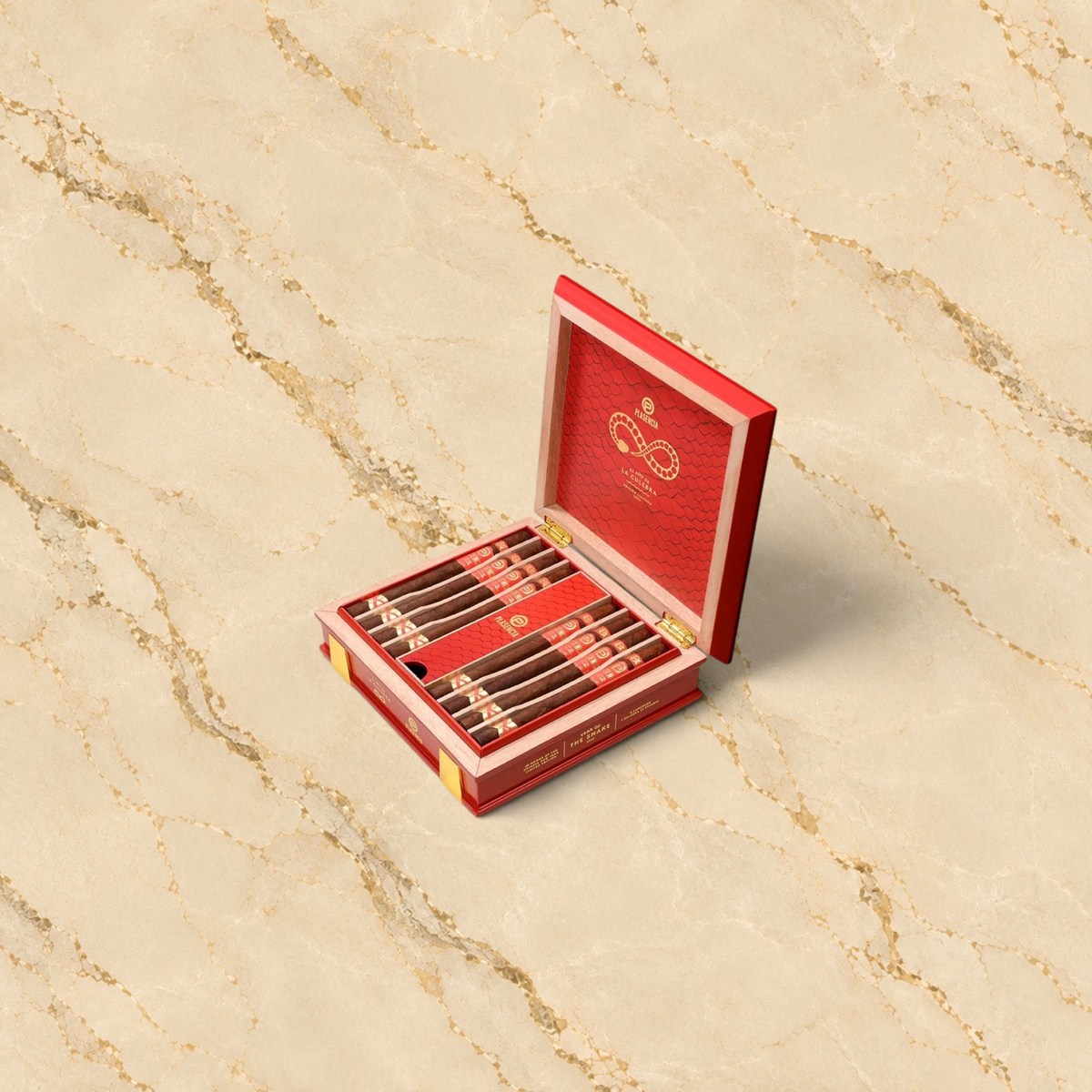 Arcadia Cigars Church Street Plasencia El Año De La Culebra 2025 limited edition cigars in a red presentation box